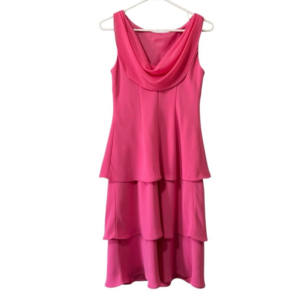 Evan Picone Women Size 6 Dress Tiered Pink Sleeveless Polyester Lined Formal